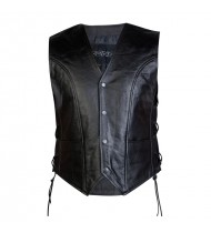 Ozone Staff Black Leather Motorcycle Vest