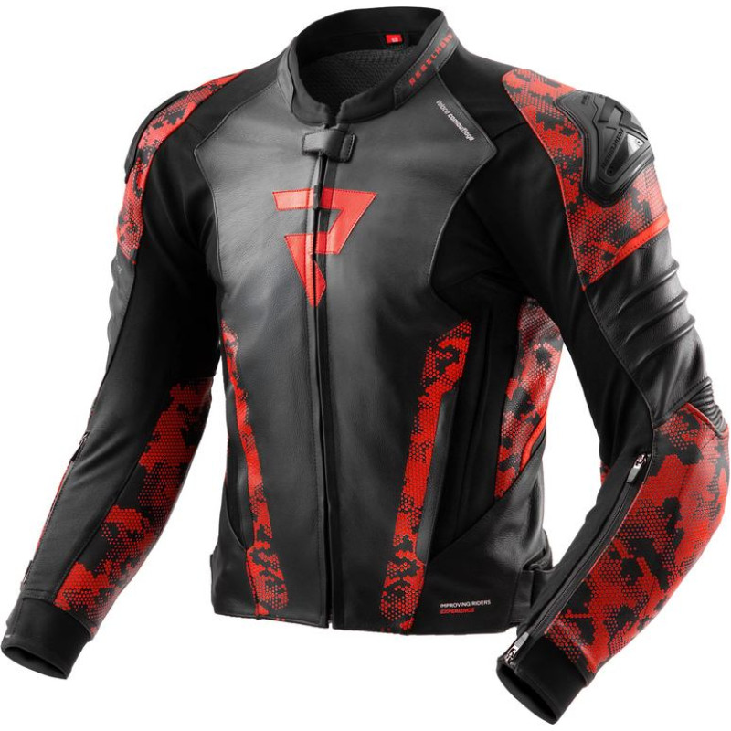 Rebelhorn VELOCE CAMO BLACK FLUO RED LEATHER MOTORCYCLE JACKET