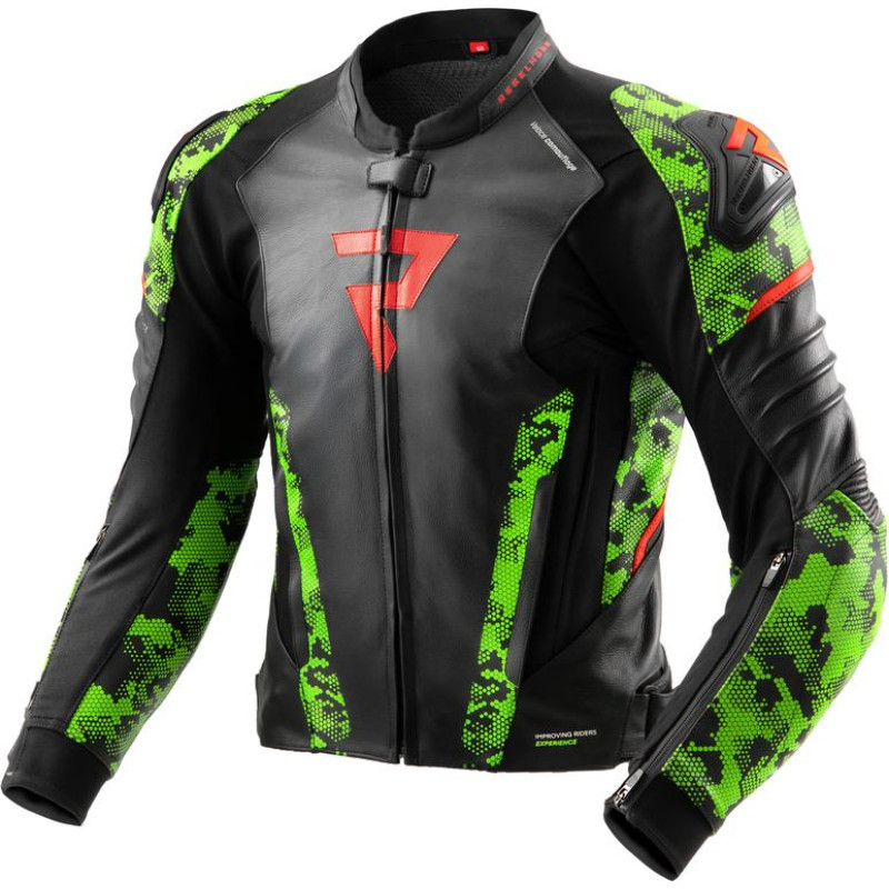 Rebelhorn VELOCE CAMO BLACK GREEN FLUO RED LEATHER MOTORCYCLE JACKET