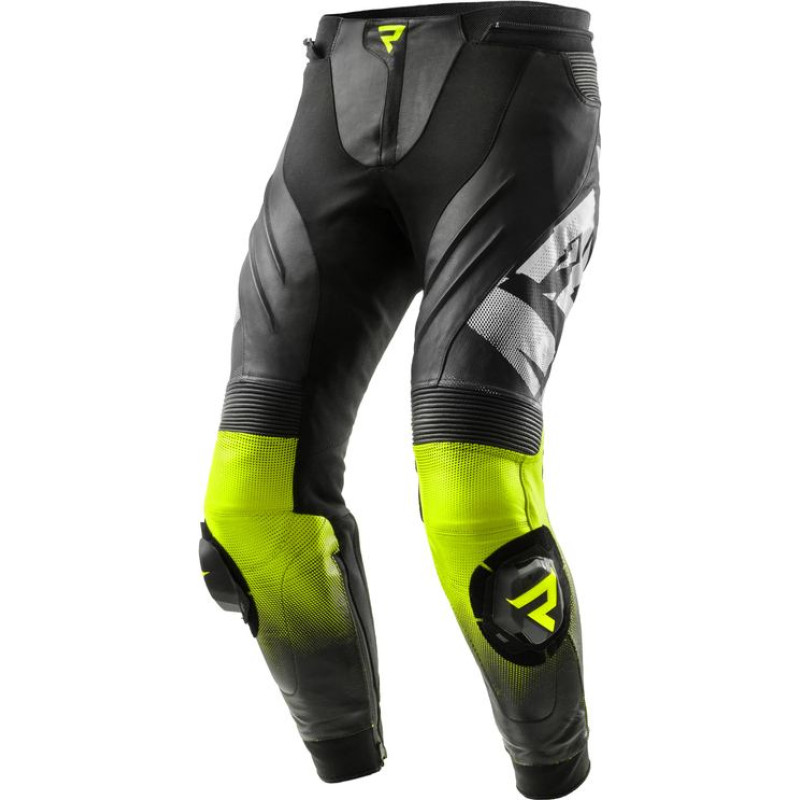 Rebelhorn INFERNO BLACK WHITE FLUO YELLOW LEATHER MOTORCYCLE PANTS