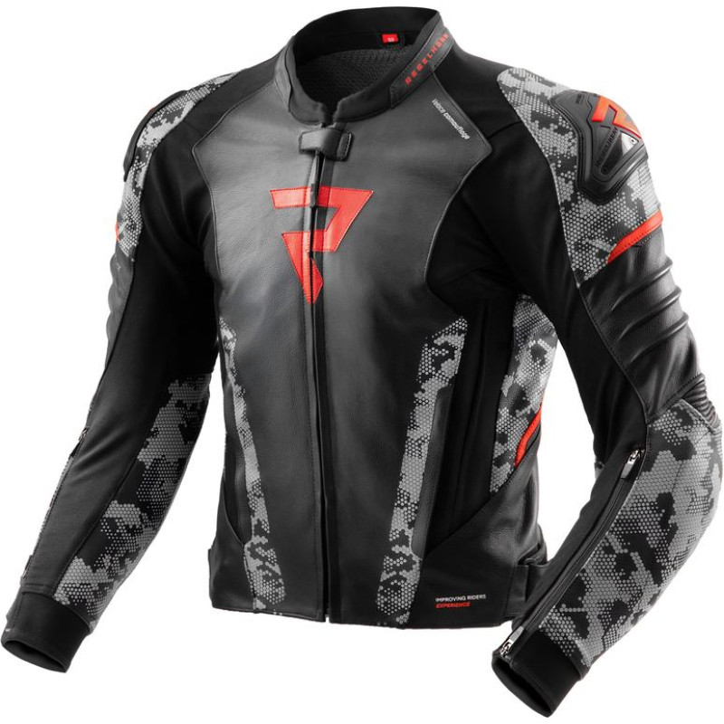 Rebelhorn VELOCE CAMO BLACK GREY FLUO RED LEATHER MOTORCYCLE JACKET