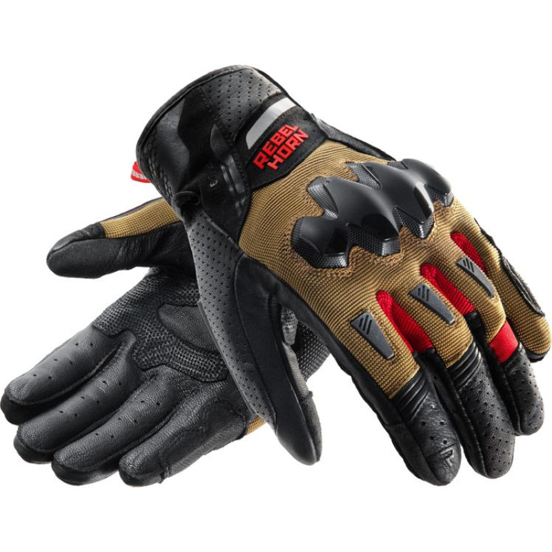 Rebelhorn DEFENDER DESERT BLACK RED MOTORCYCLE GLOVES