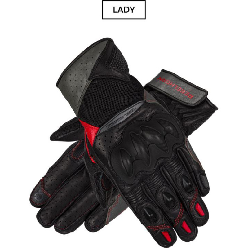 Rebelhorn FLUX 2 WOMEN BLACK GREY FLUO RED MOTORCYCLE GLOVES WL
