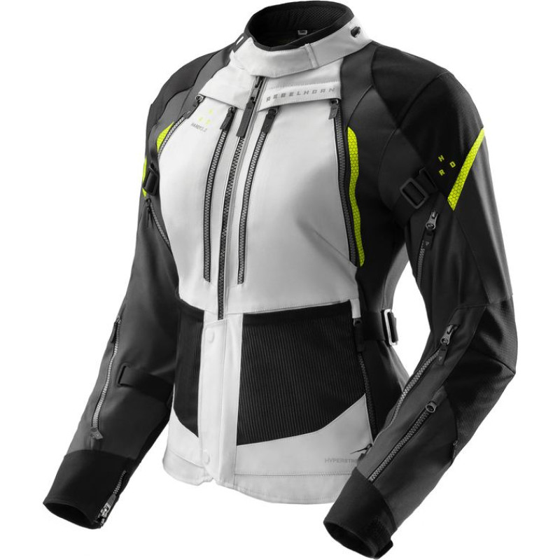 Rebelhorn HARDY 3.0 WOMEN BLACK LIGHT GREY FLUO YELLOW TEXTILE MOTORCYCLE JACKET W5XL