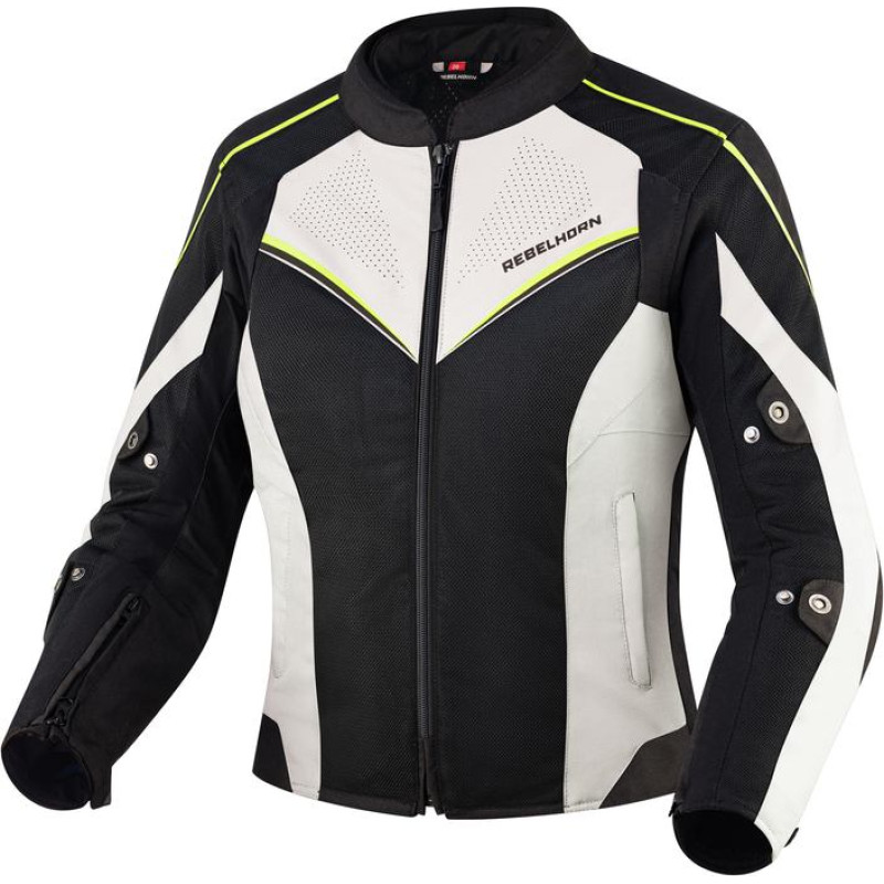Rebelhorn HIFLOW 4 WOMEN BLACK SILVER FLUO YELLOW TEXTILE MOTORCYCLE JACKET WXXS