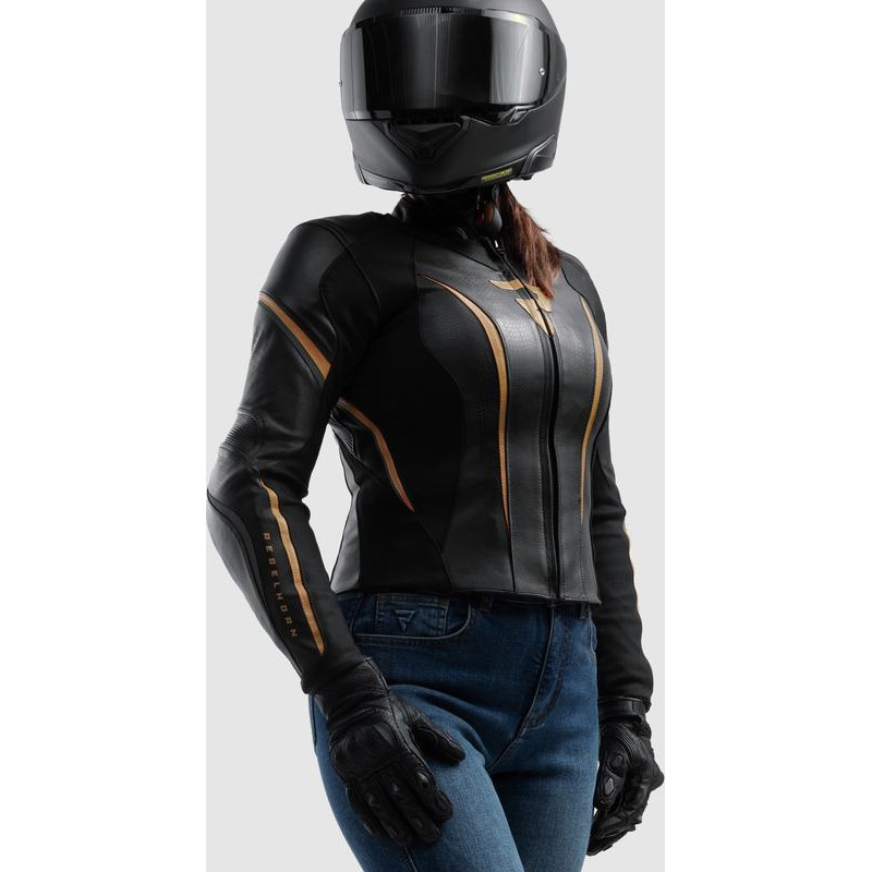 Rebelhorn DIVA ST WOMEN BLACK GOLD LEATHER MOTORCYCLE JACKET