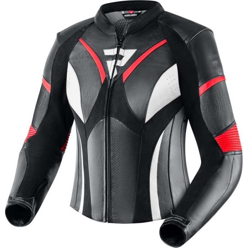 Rebelhorn REBEL WOMEN BLACK FLUO RED WHITE LEATHER MOTORCYCLE JACKET W32