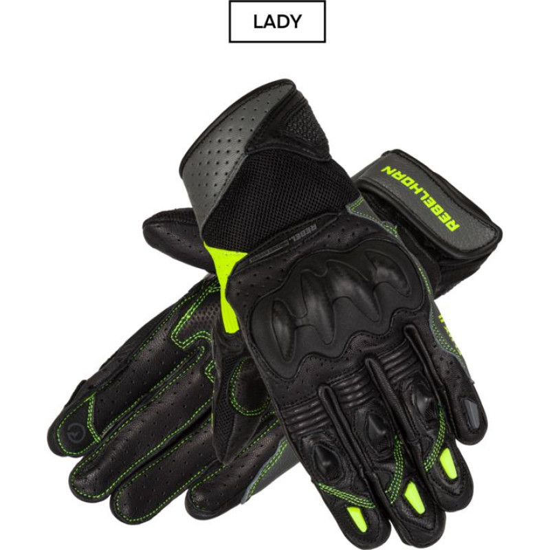 Rebelhorn FLUX 2 WOMEN BLACK FLUO YELLOW MOTORCYCLE GLOVES WXS