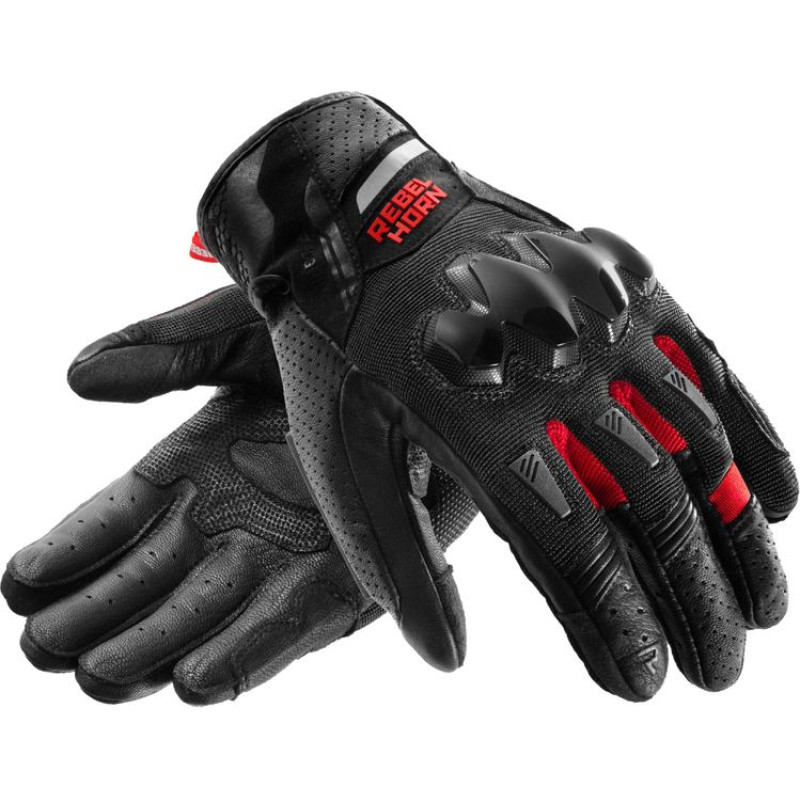 Rebelhorn DEFENDER BLACK RED MOTORCYCLE GLOVES