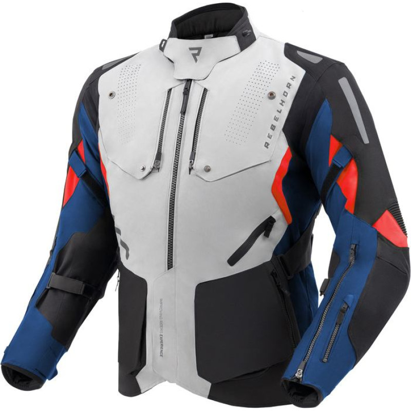 Rebelhorn HIKER 4 LIGHT GREY BLUE RED TEXTILE MOTORCYCLE JACKET
