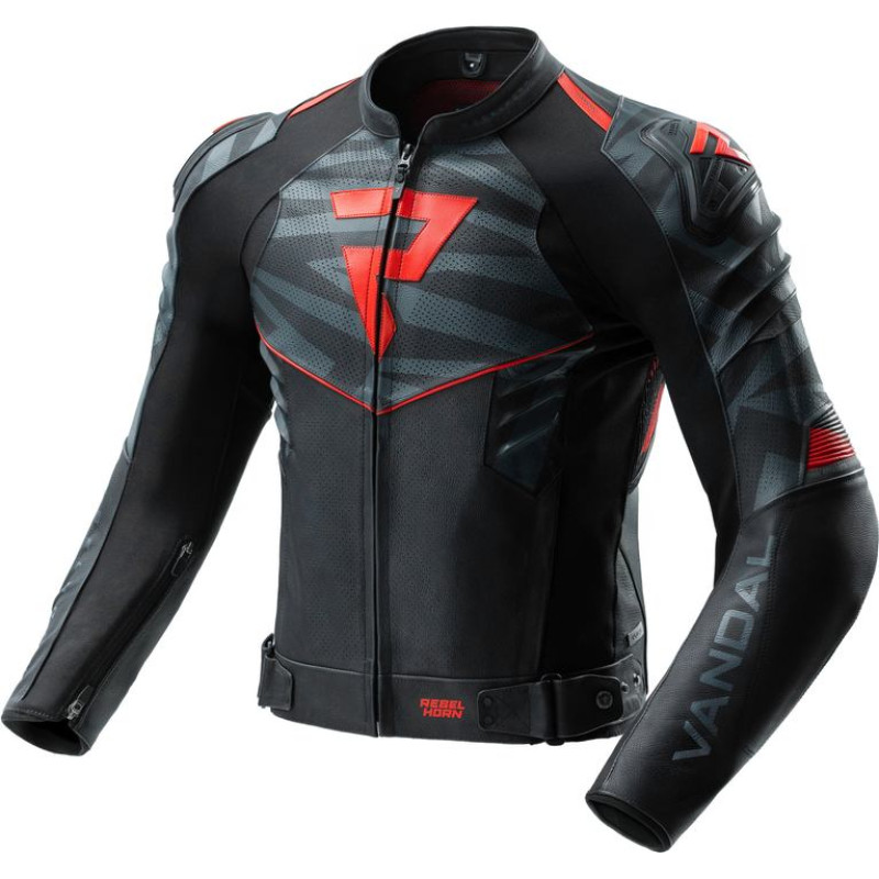 Rebelhorn VANDAL 2 BLACK GREY FLUO RED LEATHER MOTORCYCLE JACKET