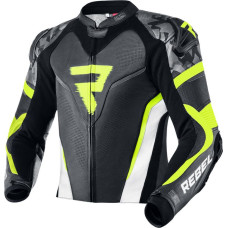Rebelhorn REBEL BLACK WHITE FLUO YELLOW LEATHER MOTORCYCLE JACKET