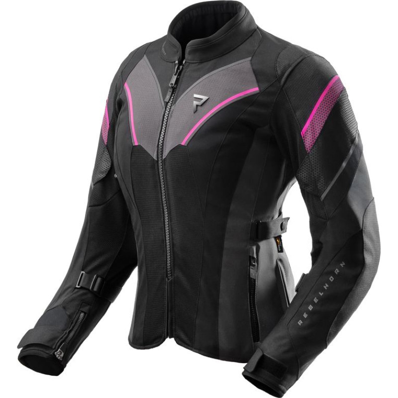 Rebelhorn HIFLOW 5 WOMEN BLACK GREY FLUO PINK TEXTILE MOTORCYCLE JACKET WXS